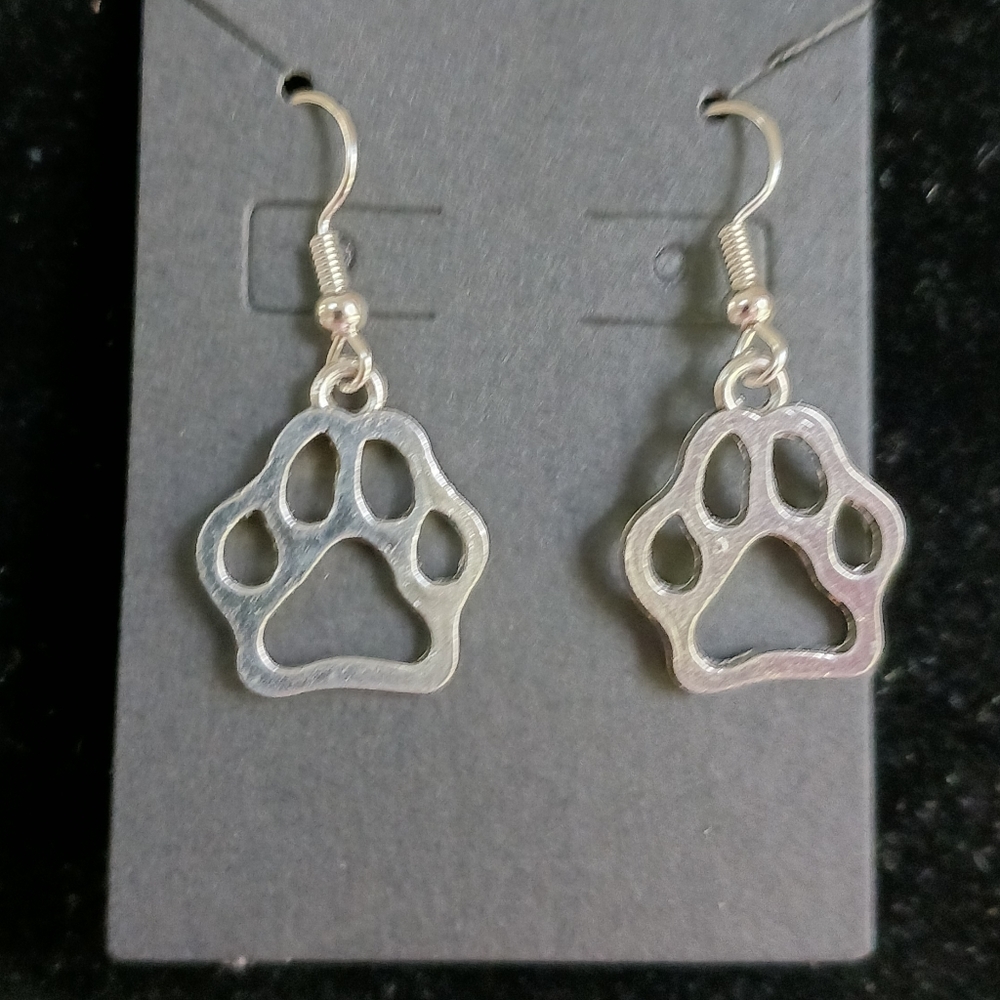 KITTY CAT -- DOG PAW & FAUX TURQUOISE GEMSTONE EARRINGS -- 3 PAIR